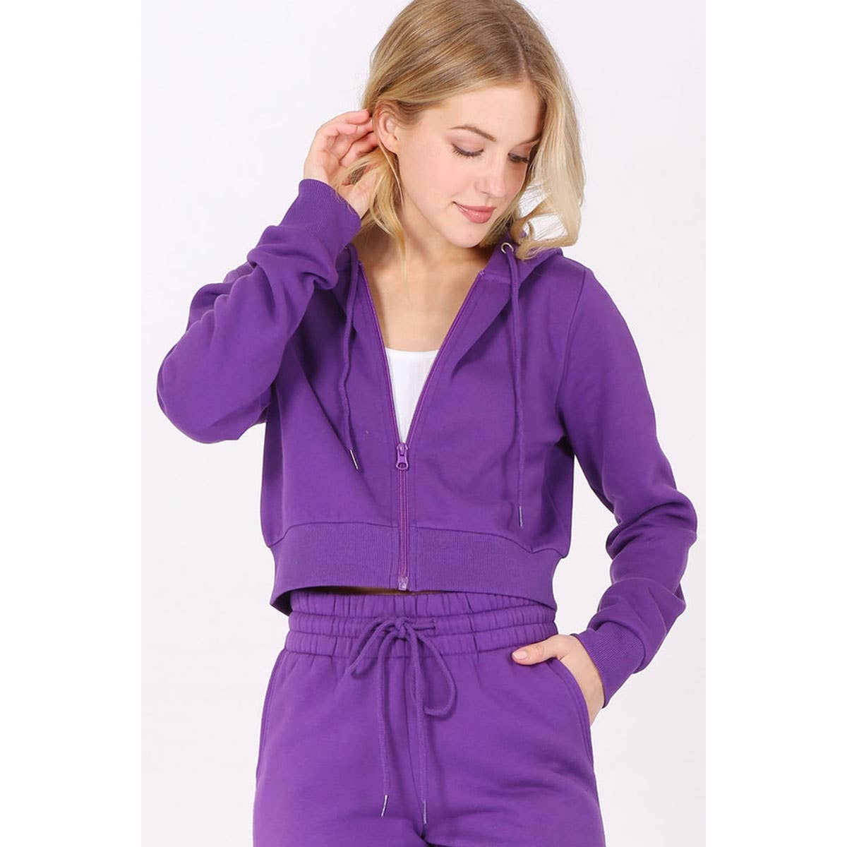 UP CLOTHING - Wholesale Hoodie - Women's - Cropped Fleece Zip Up Hoodie Jacket2