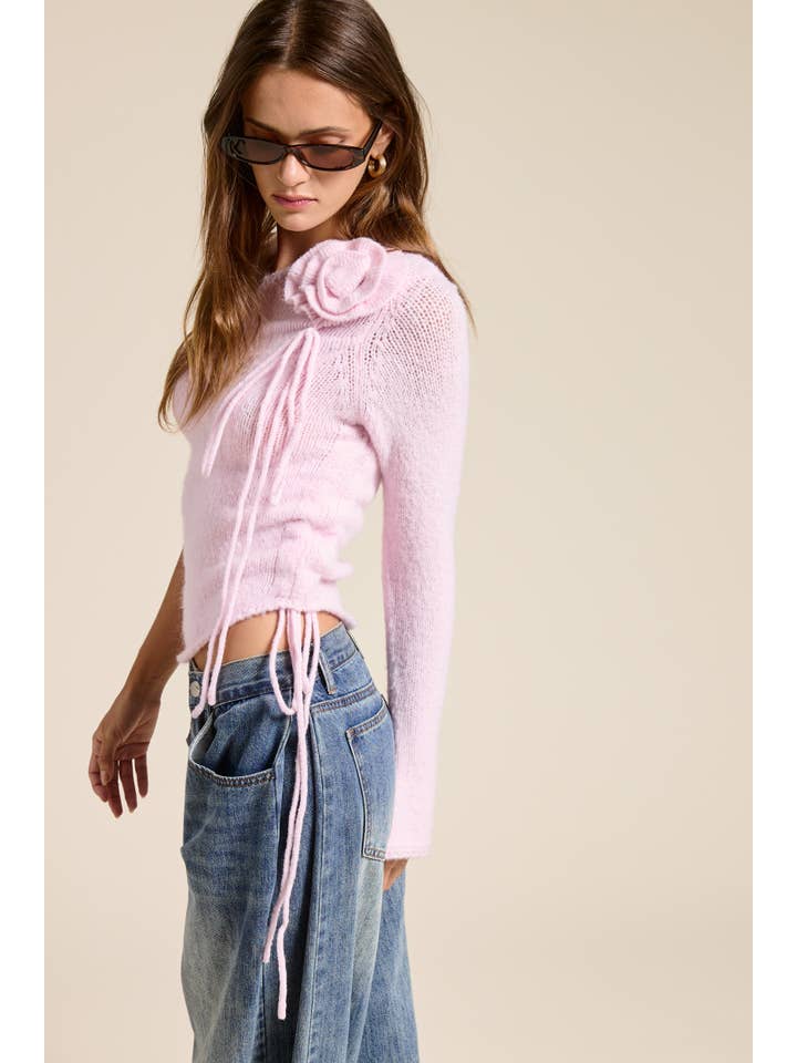 Mimosa - Wholesale Knit Top - Women's - One Shoulder Floral Embellishment Knit Top6