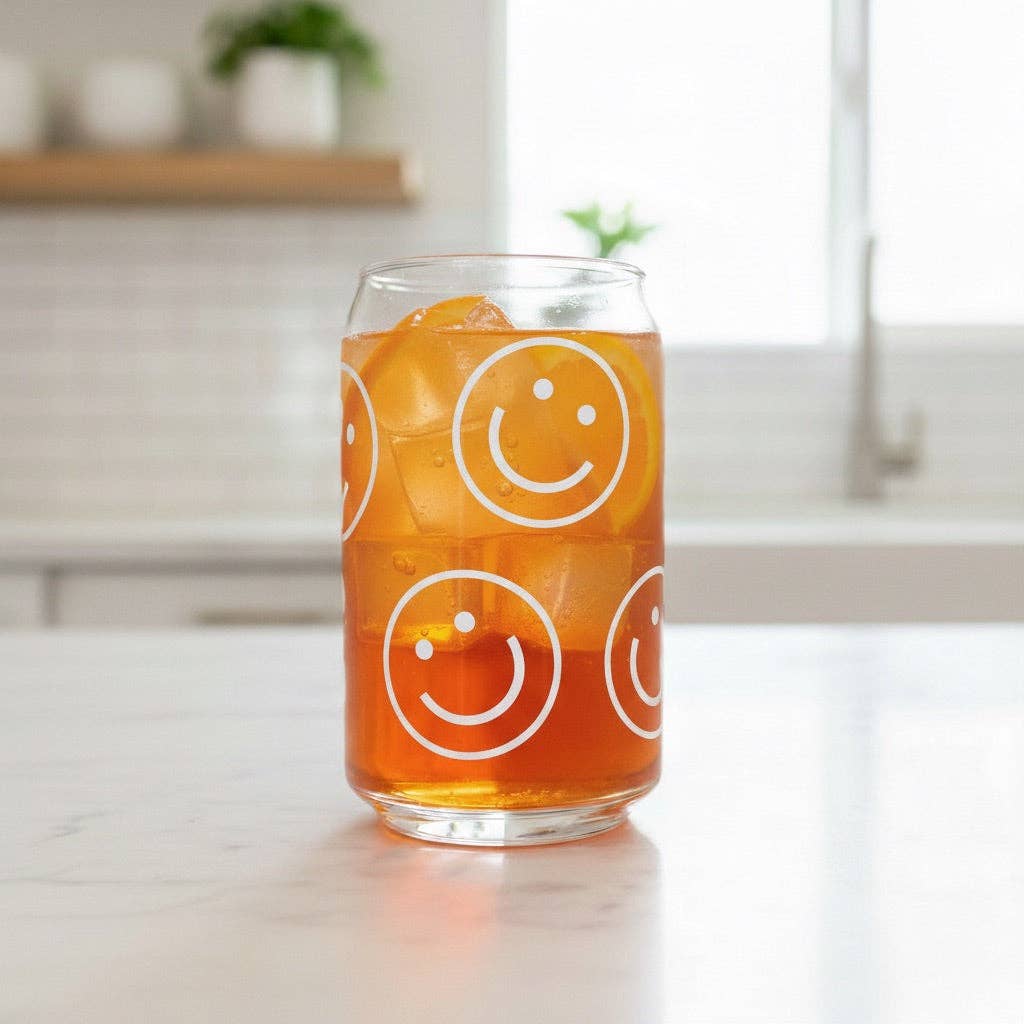 cool people club - Wholesale Drinking Glass/Cup - Can glass with print "Smileys"