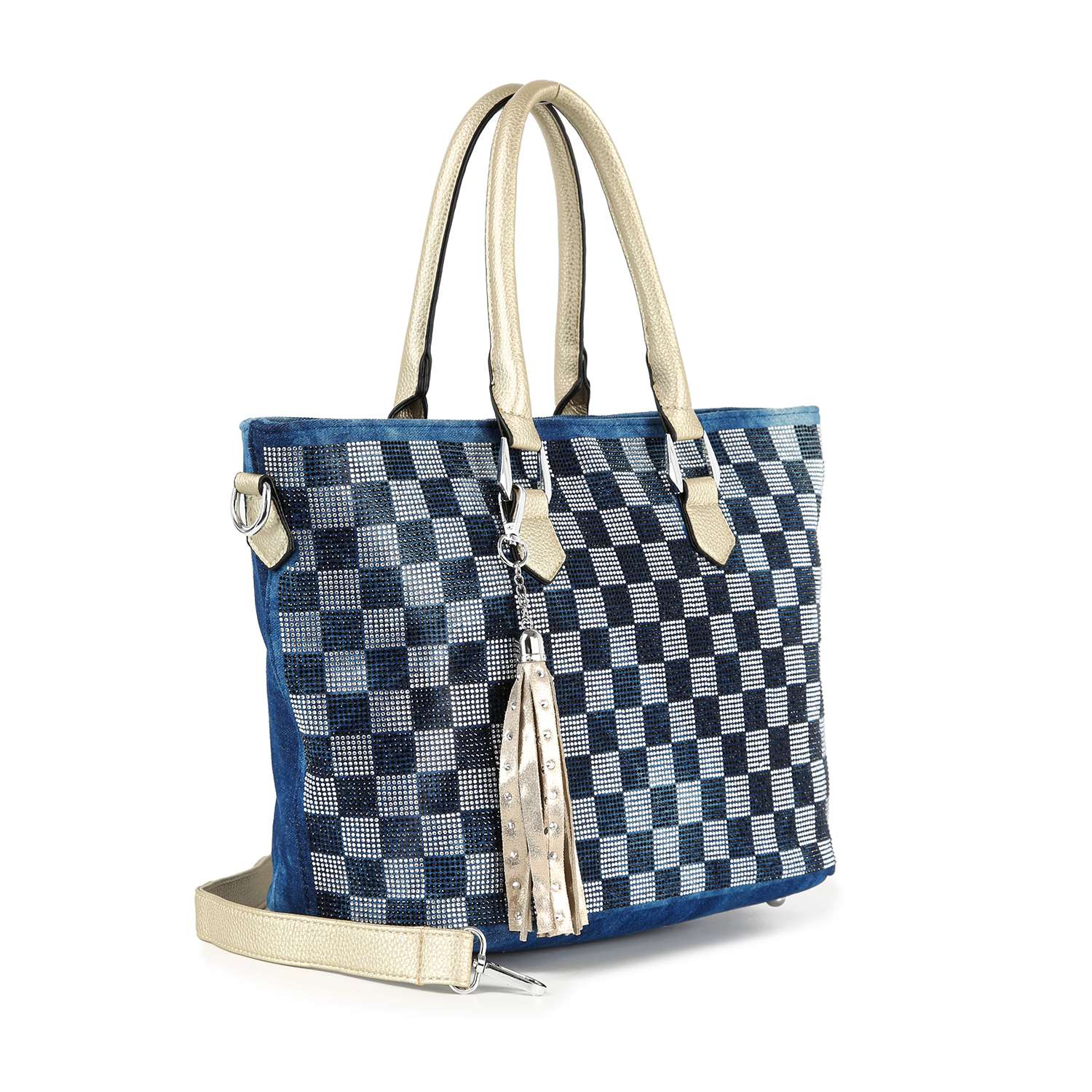 Handbag Express - Wholesale Tote Bag - Women's - Checkerboard Rhinestone Design Tote Handbag1