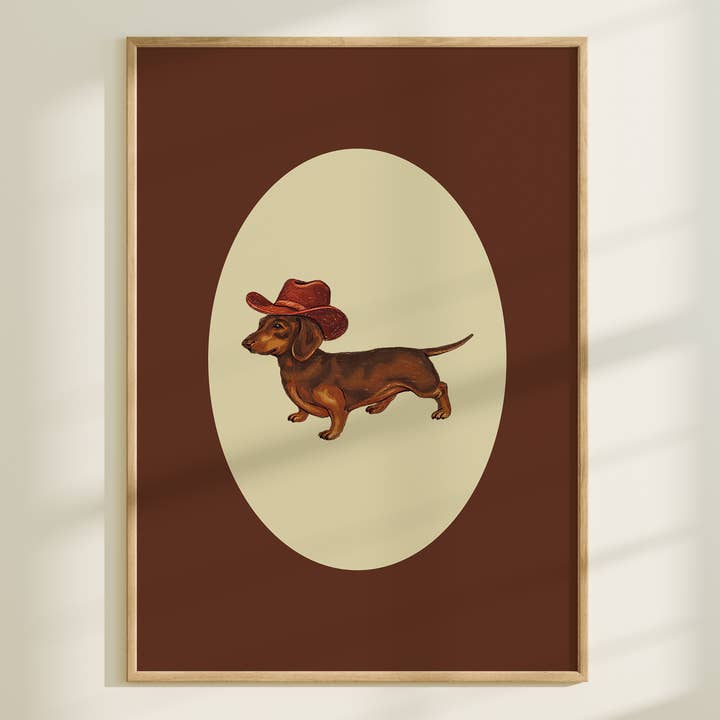 Western Dachshund/Cowboy Weiner Dog Wall Art Print for wholesale by Artbaby & Co.
