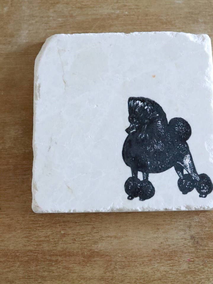 Poodle Marble Coaster Set for wholesale by Lace, Grace & Peonies Marble Coasters