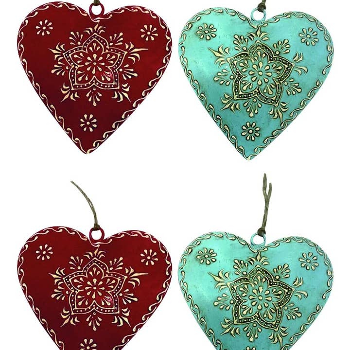 S/4 Corazones en Relieve 10cm Rojo / Turquesa para venta al por mayor de Status Collections