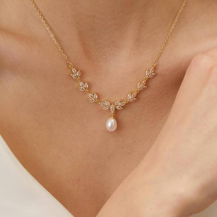 Drrtymagic - Wholesale Charm/Dangle Bracelet - Freshwater Pearl Necklace With CZ Diamond Pearl Jewelry Set3