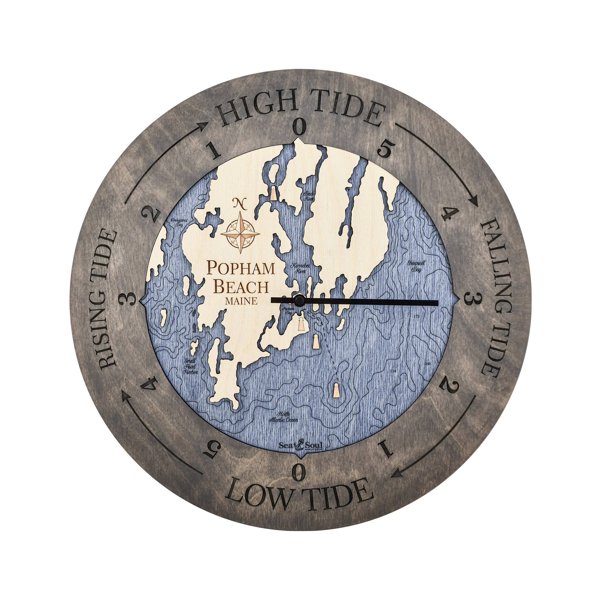 Sea & Soul Nautical Chart Art - Vente Horloges murales - Carte de profondeur d'eau de la côte du Maine93