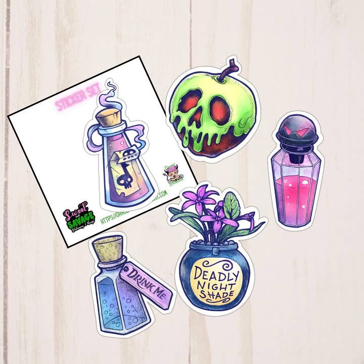 Deadly Poisons Sticker Set, Vinyl Sticker for wholesale by Graceful Darkness, LLC