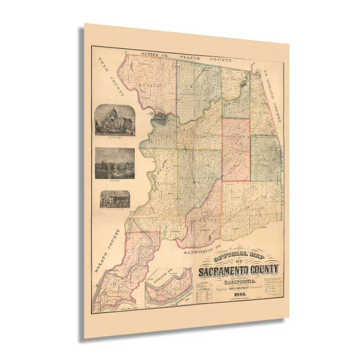 1885 Sacramento County California Map - Vintage Sacramento CA Wall Map - Old Sacramento CA Map - Official History Map of Sacramento CA Wall Art Poster for wholesale by Historic Prints