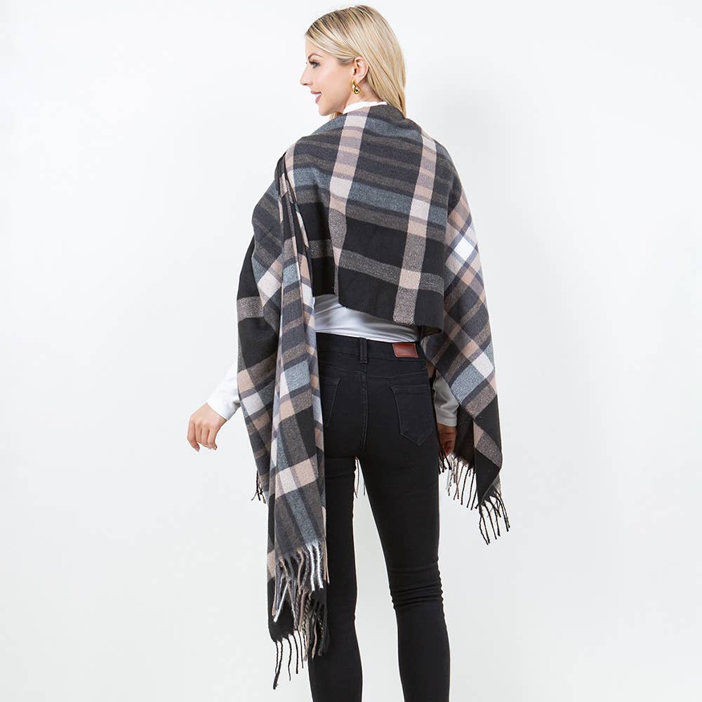 Sensibling Corp. - Vente Poncho – femme - Poncho à Franges en Plaid11