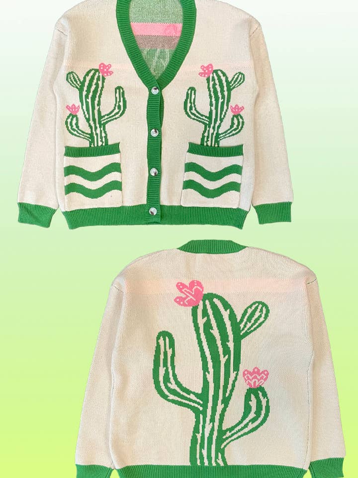 Green multi Cactus flower cardigan for wholesale on Faire