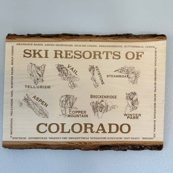 Ski Resorts of Colorado Original Design Wood Wall Decor for wholesale by Parks Art Collection