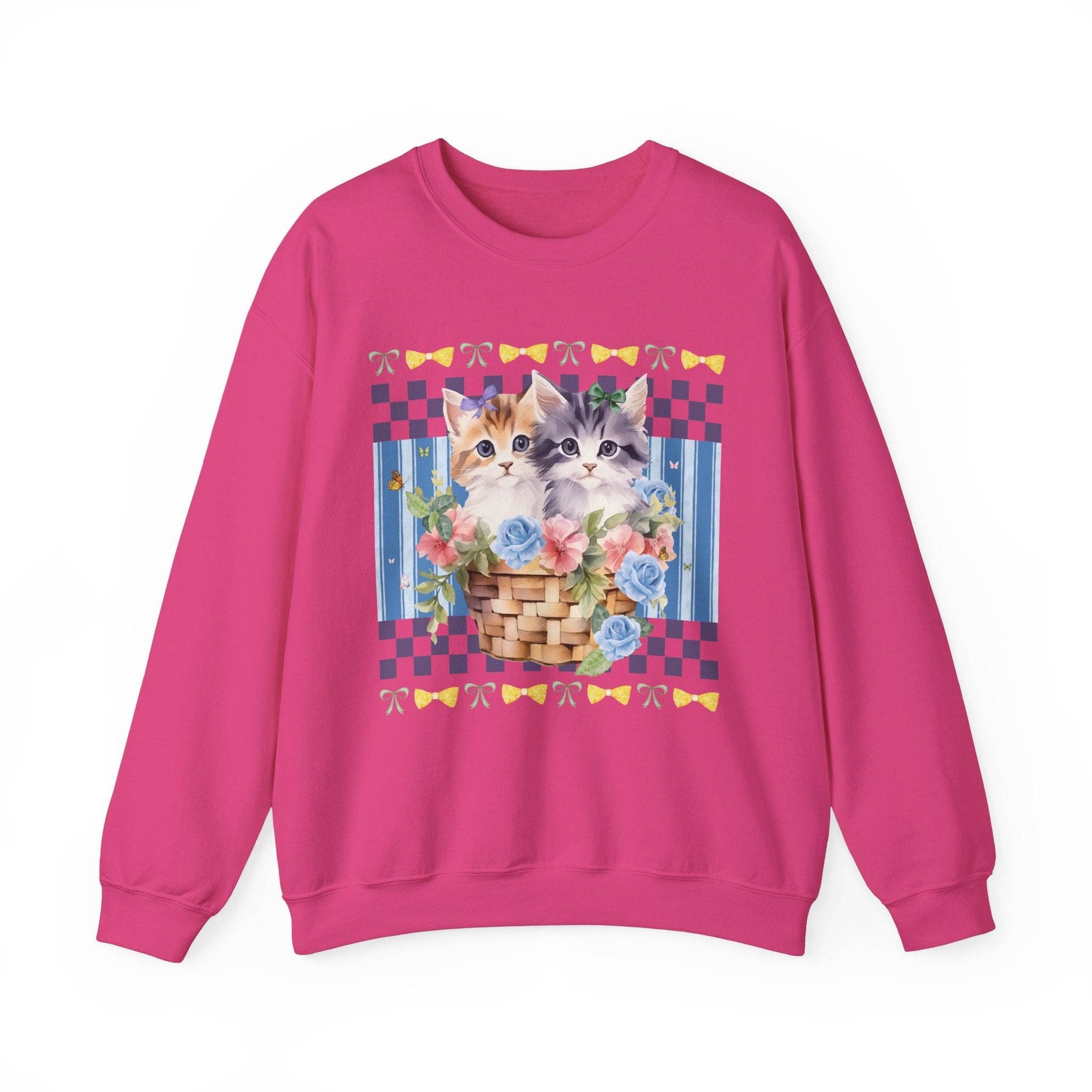 Opal and June - Wholesale Graphic Sweatshirt - Women's - Colorful Cat Mom Sweatshirt: Kittens in a Basket with Flower8