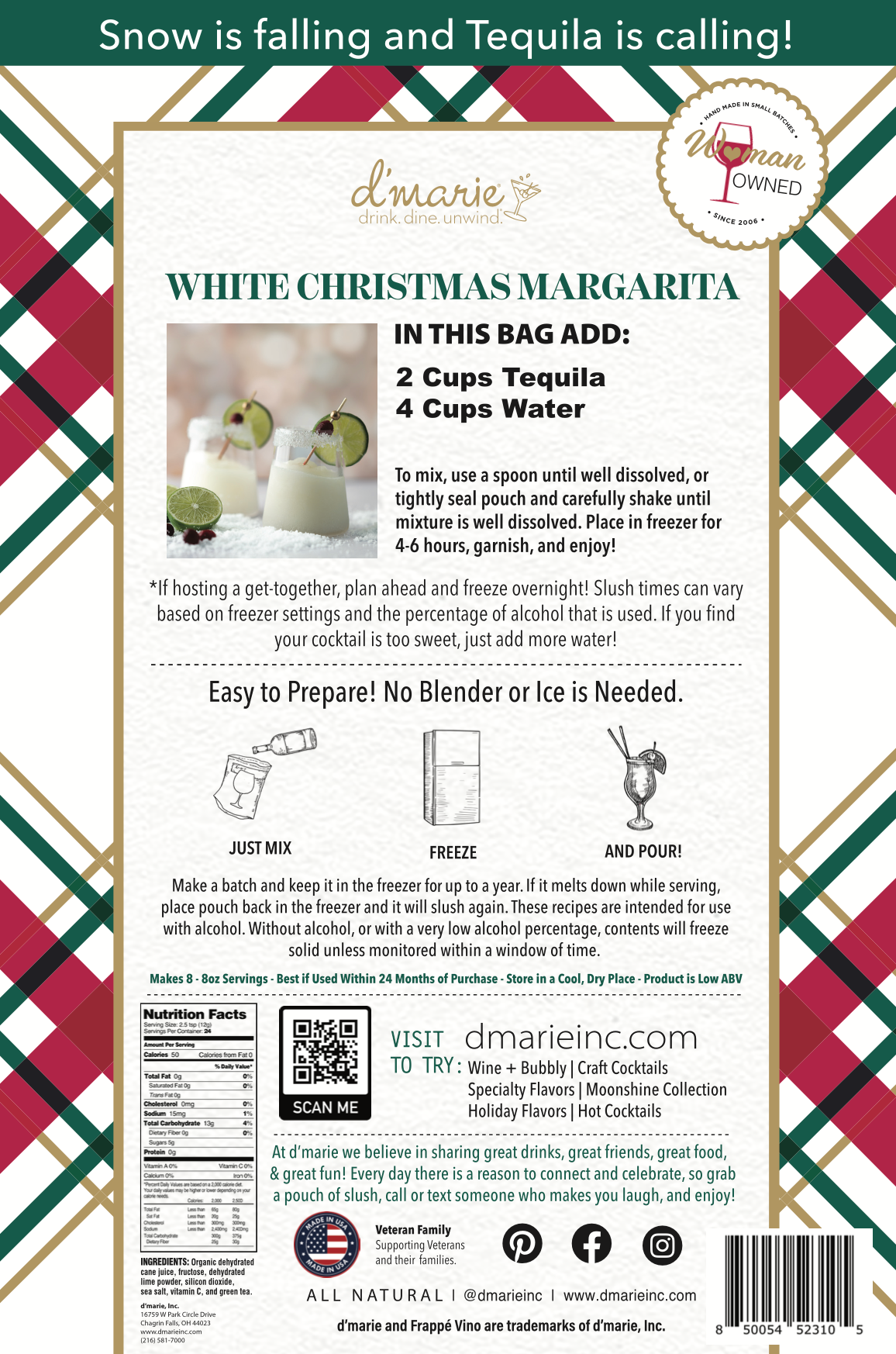 d'marie inc. - Wholesale Cocktail Mix/Syrup - White Christmas Margarita - Ready-To-Freeze Cocktail2