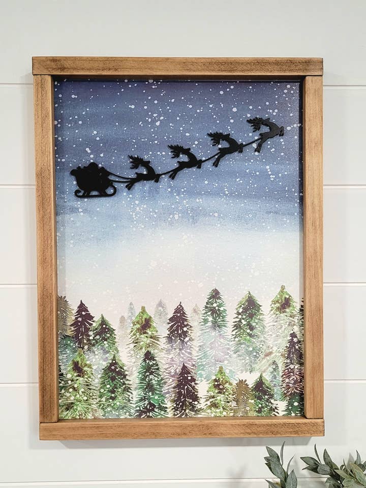 Santa sleigh in night sky sign for wholesale by Jolie Mae Collections