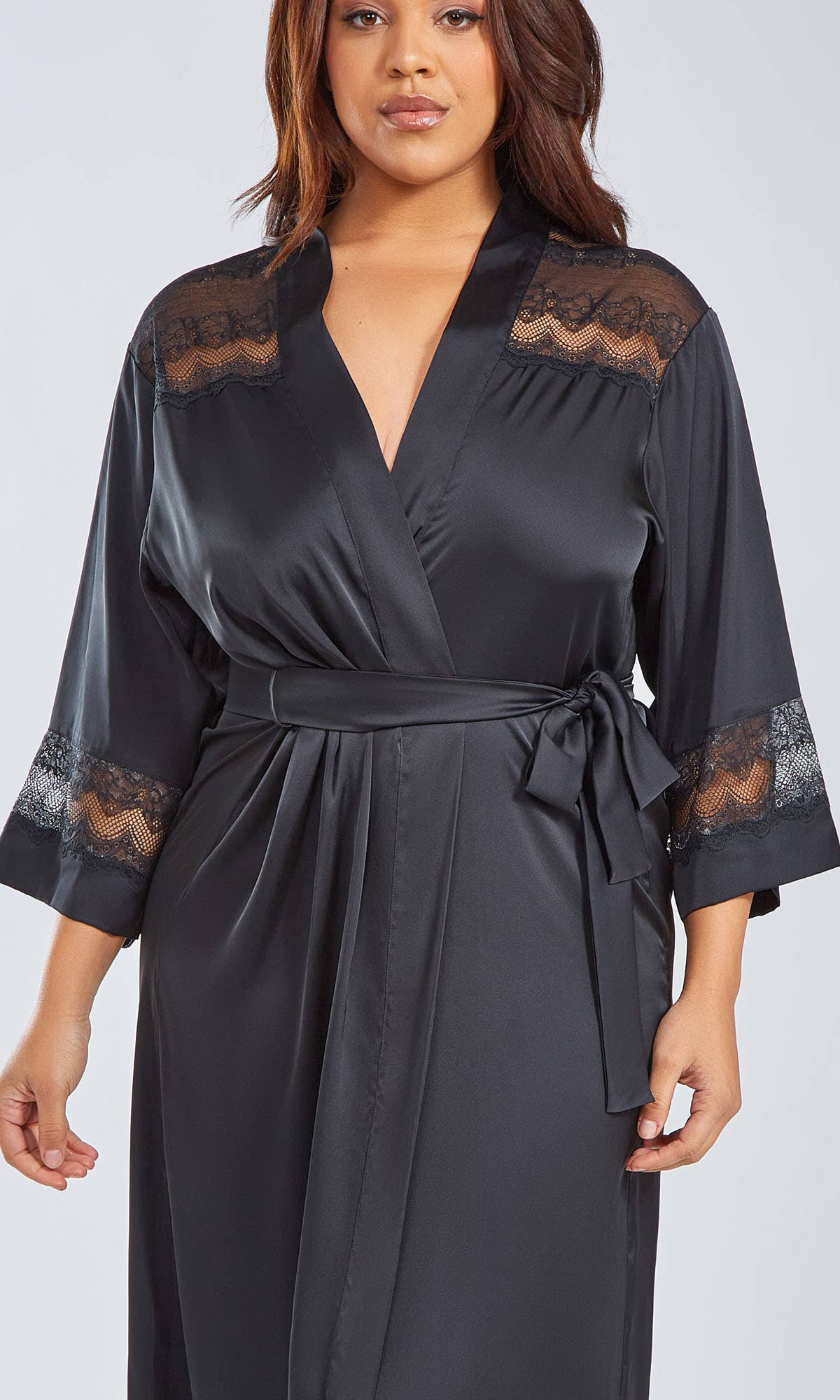 iCollection – wholesale Robe – Women's – Tess Plus Size Stretch Satin Long Robe with Lace19