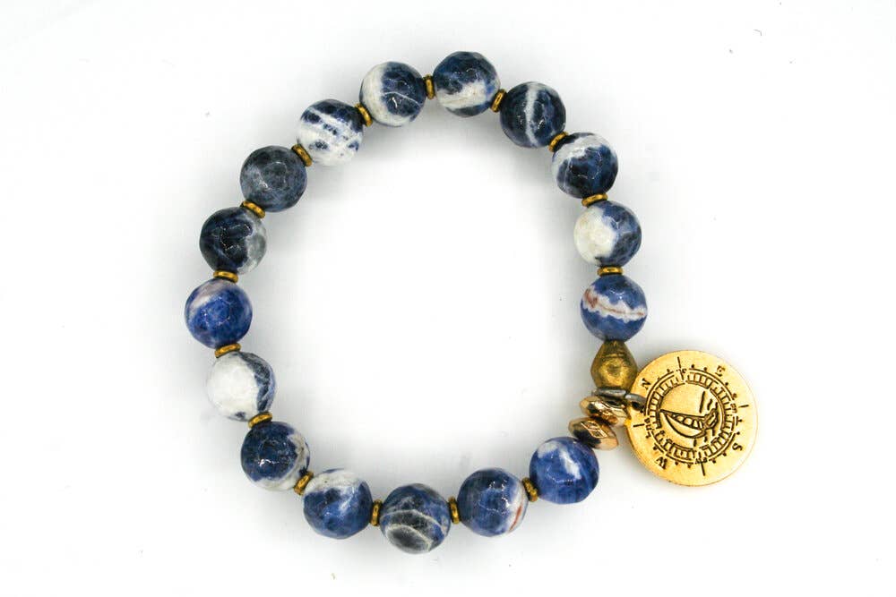 Vanessa Piche - Wholesale Beaded Bracelet - Gold Compass Blue/White Sodalite 10mm0