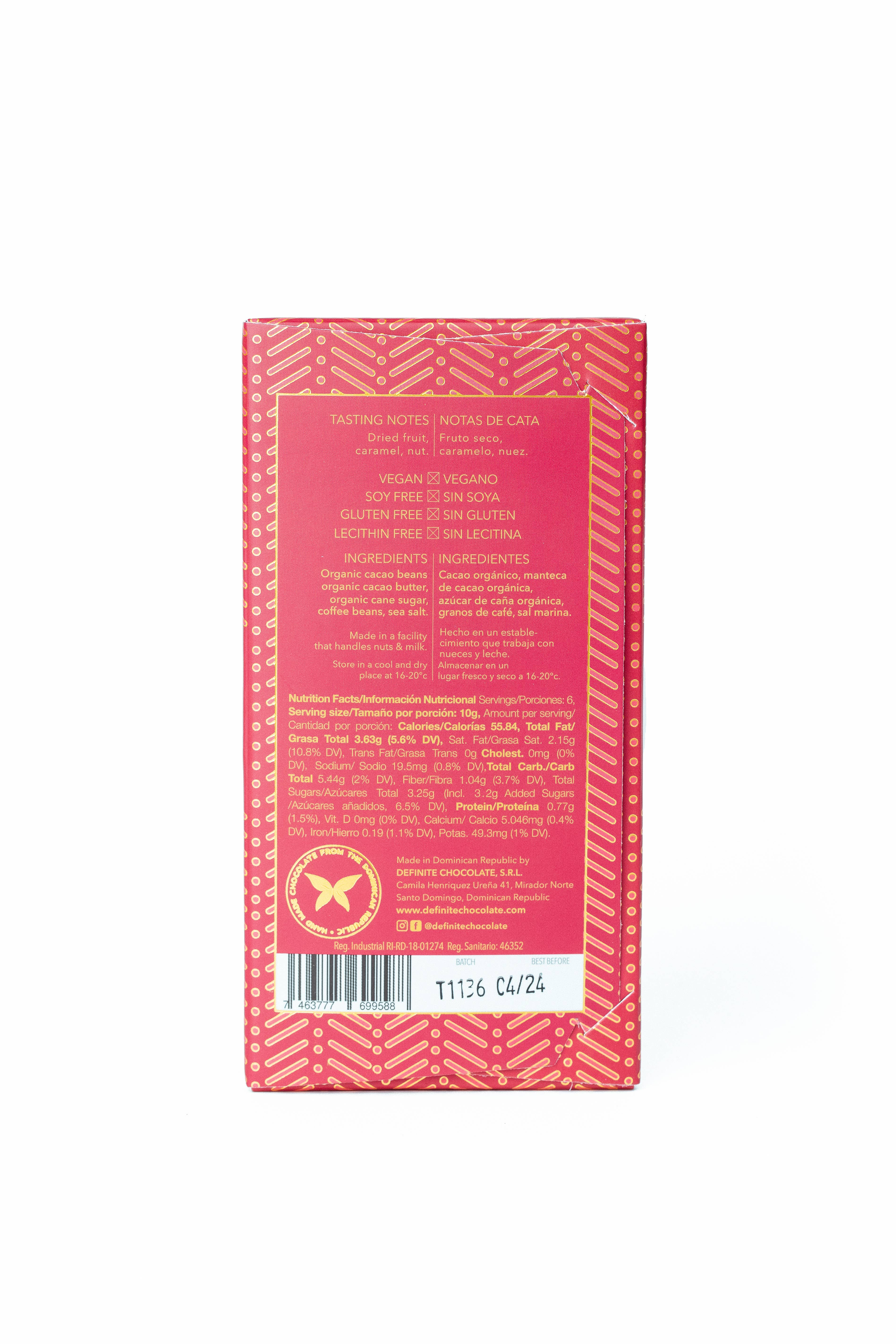 Definite Chocolate – wholesale Chocolate bar – Finca Elvesia (65%) Coffee and Sea Salt1