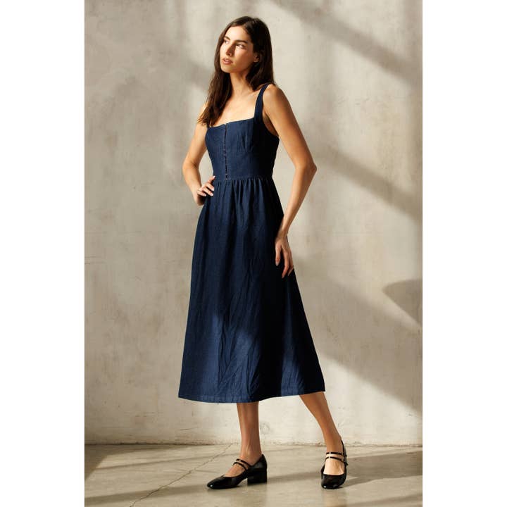 DARK DENIM JD7515 -DENIM MIDI DRESS for wholesale on Faire