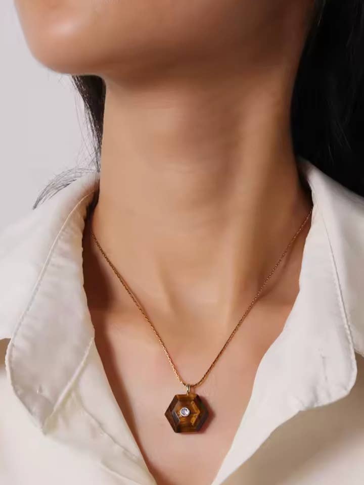 Stillness- Octagon Gemstone PVD Necklace for wholesale by HoopLa