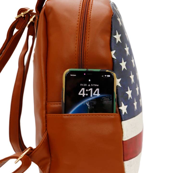 Cap Zone - Vente Sac à dos – femme - Sac à dos en cuir végétalien doux avec imprimé drapeau américain vintage8