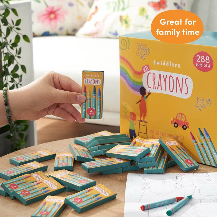 The Twiddlers – wholesale Crayons – Child & baby – 288 Boxes of Wax Crayons for Kids - 4 Crayons Per Box