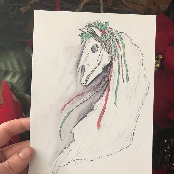 The Pickety Witch - Wholesale Art Print - Mari Lwyd - 5x7 Print - Welsh Yule skeleton horse art0