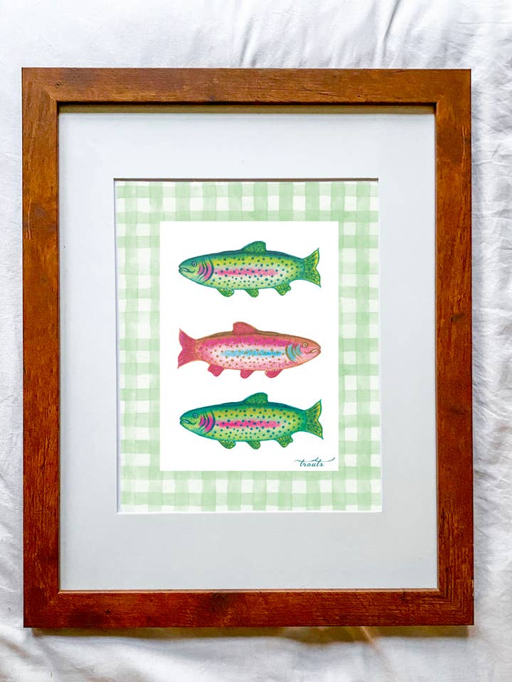 Regnbueørreder på grønternet kantprint for engroshandel hos Love From Lowcountry