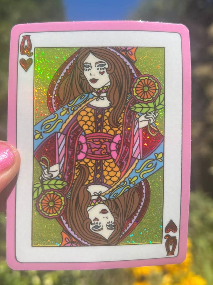 Queen of Hearts Glitter 3 INCH STICKER for wholesale by Astral Weekend