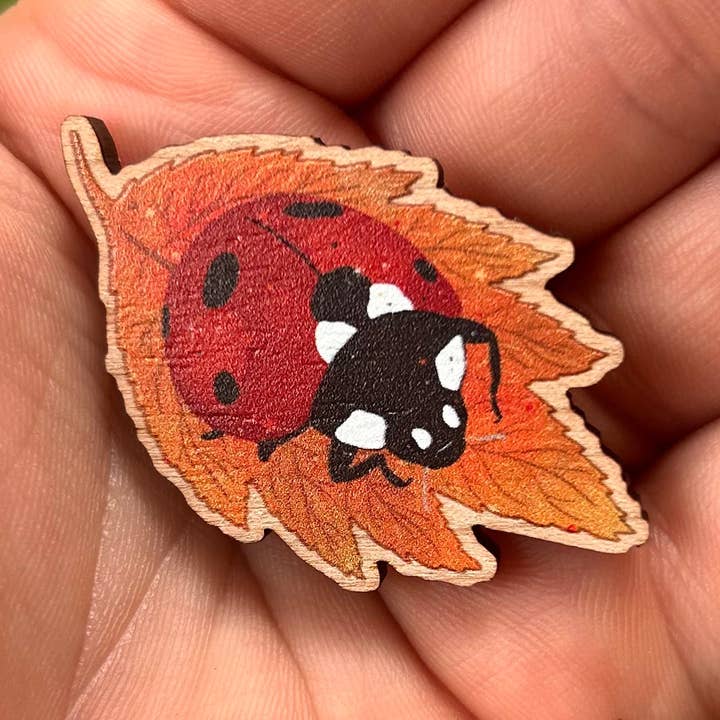 Ladybug Leaf Pin for wholesale by Glitter and Toadstools