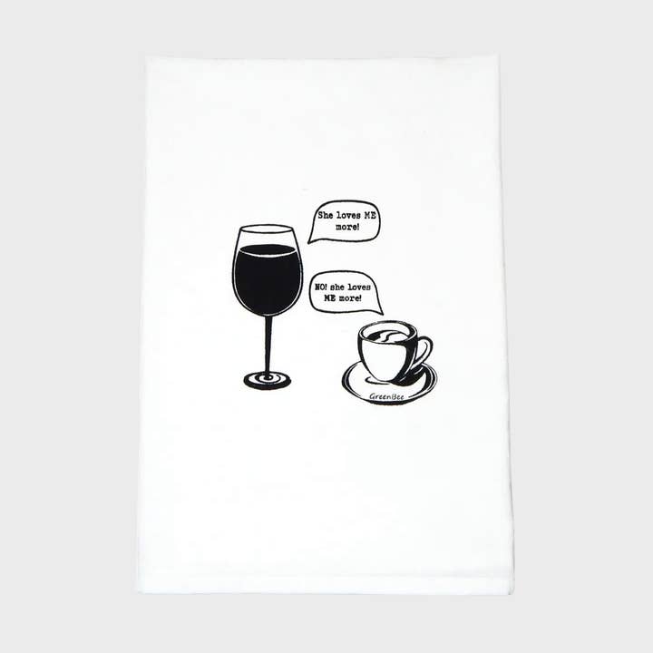 Wine v Coffee Kitchen Towel | Tea Towels | Funny Dish Towels for wholesale by Green Bee Tea Towels