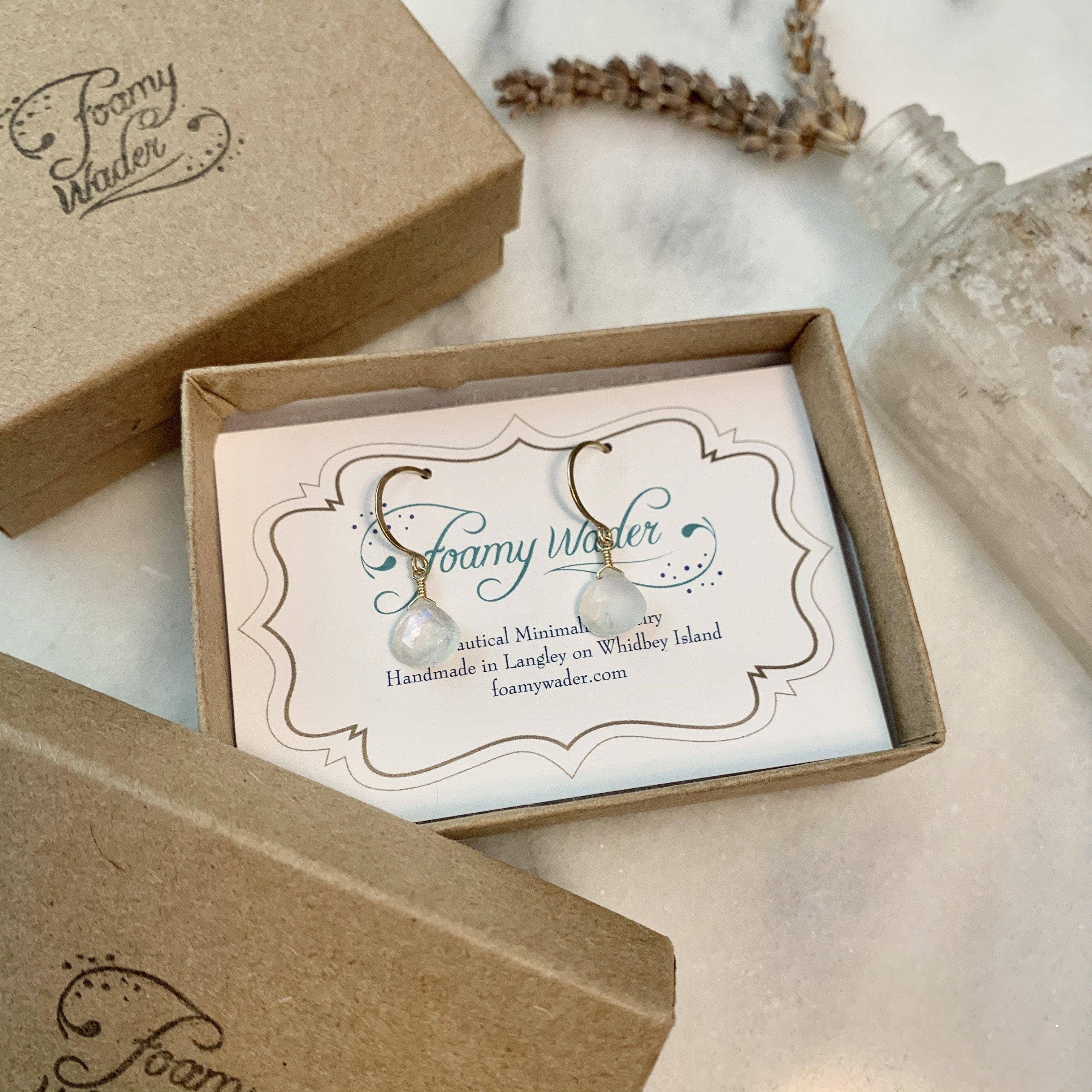 Foamy Wader - Wholesale Dangle Earrings - Moon Shadow Earrings - white rainbow moonstone gem drop earrings9