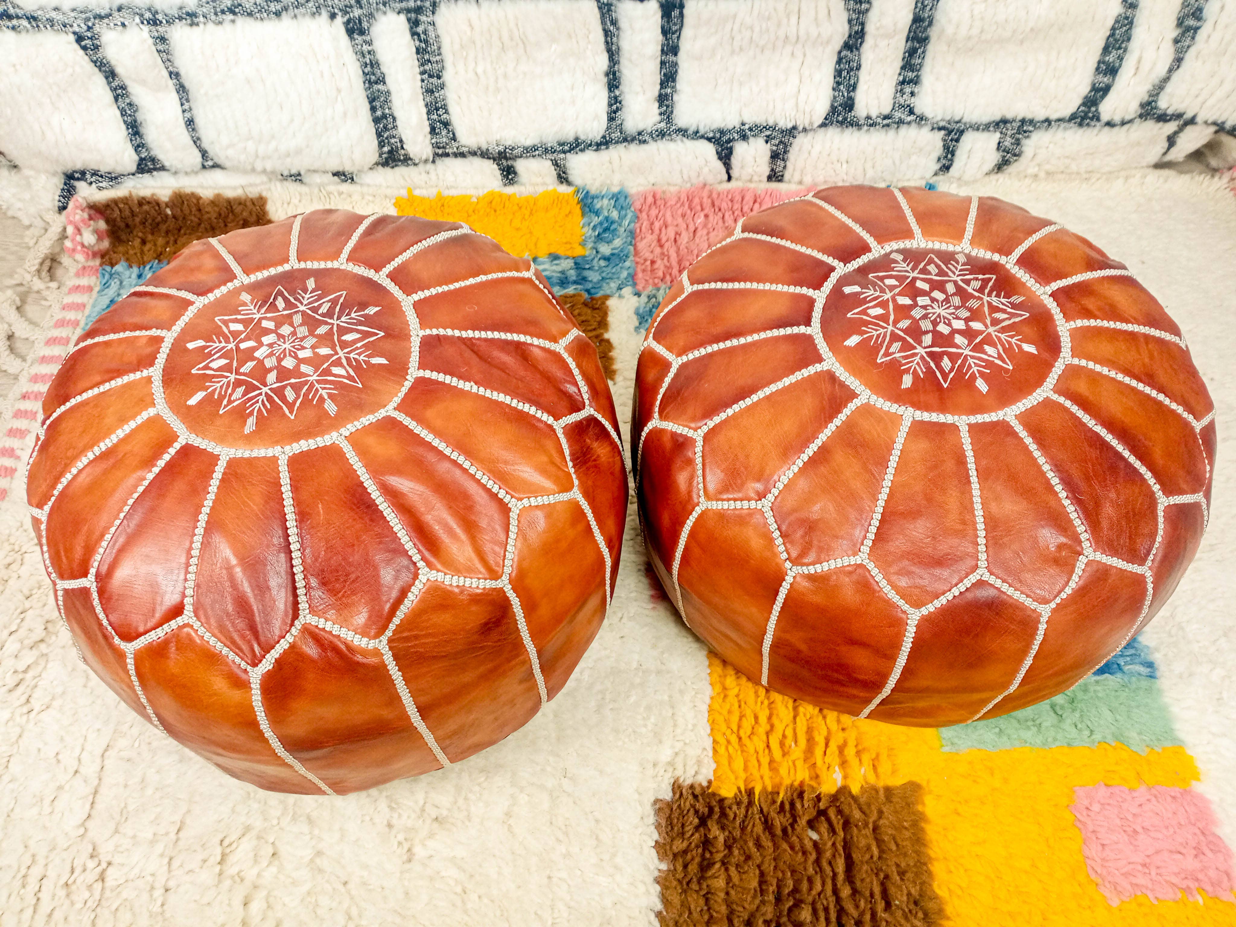 BohoVibeCraft - Wholesale Pouf - SET OF 2 Moroccan Leather Pouf Ottoman Moroccan footrest6