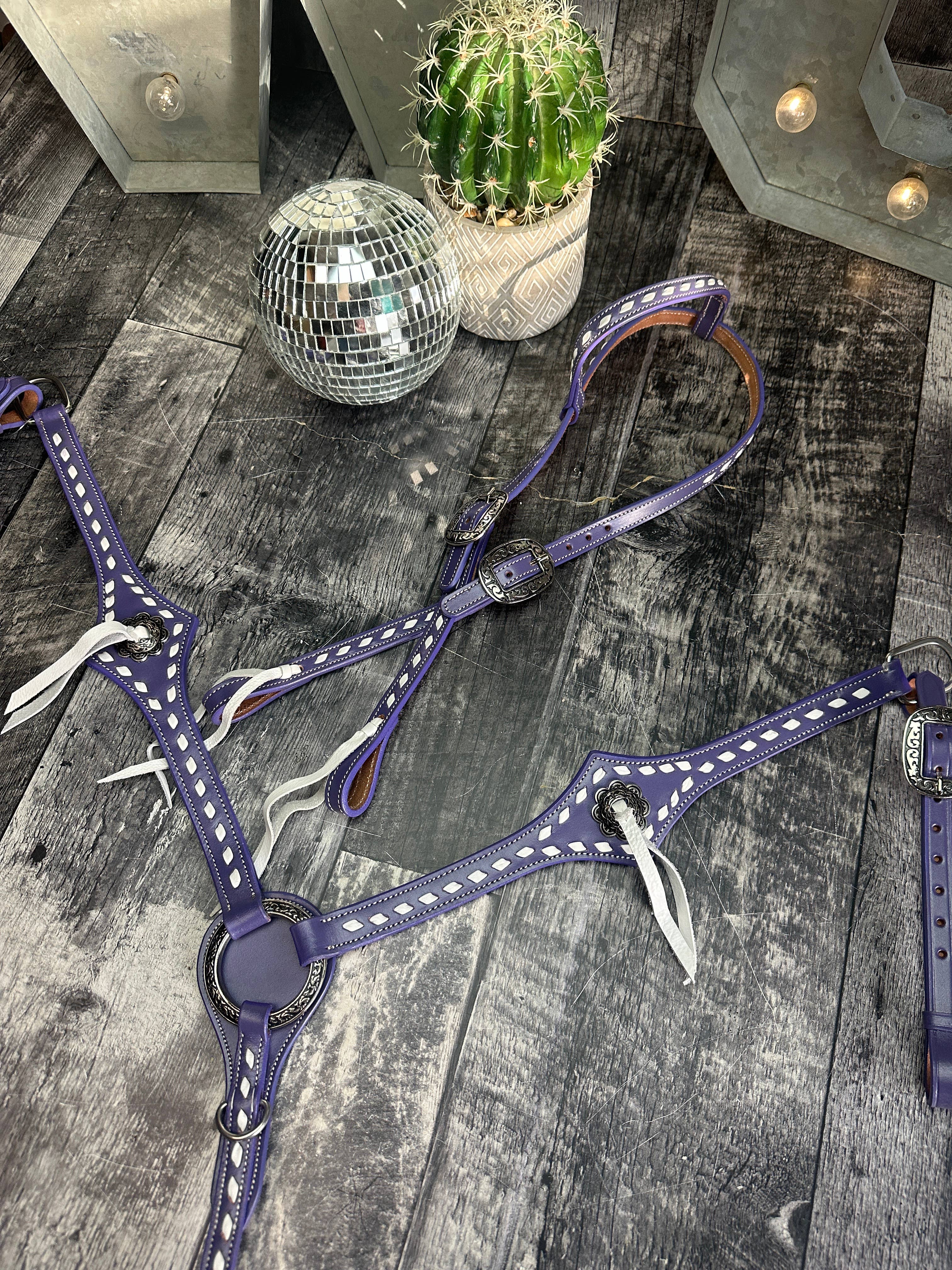 Schulz Equine – wholesale Horseback riding gear – Purple Leather Headstall and Breast Collar Set10