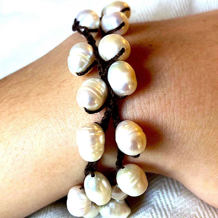 Wrap Bracelet, Pearl, Crochet Beaded, Gift For Her, Wedding. for wholesale by ShellyCakes