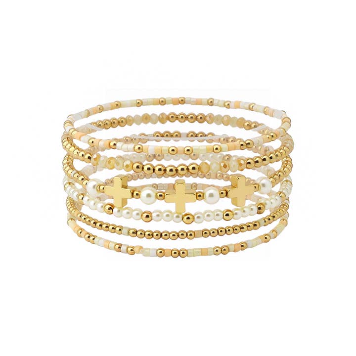 Braunes Kreuz Stretch-Armband-Set für den Großhandel von What's Hot