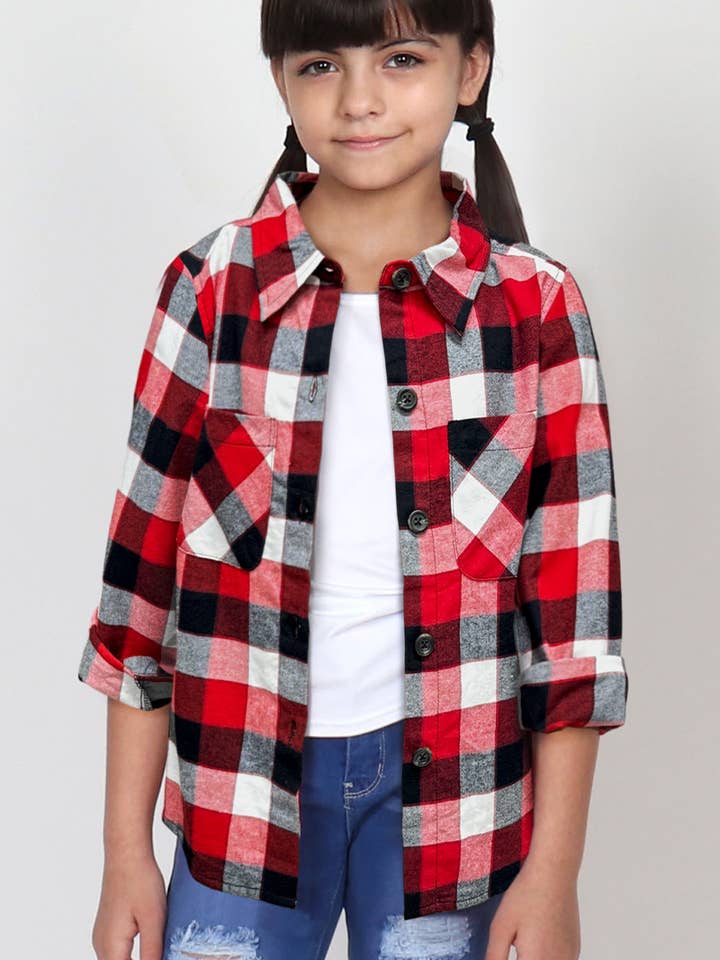GKT-18008B-Q29 Girl's Plaid Flannel Shirt w/ Two Pockets for wholesale by Cutie Patootie Clothing