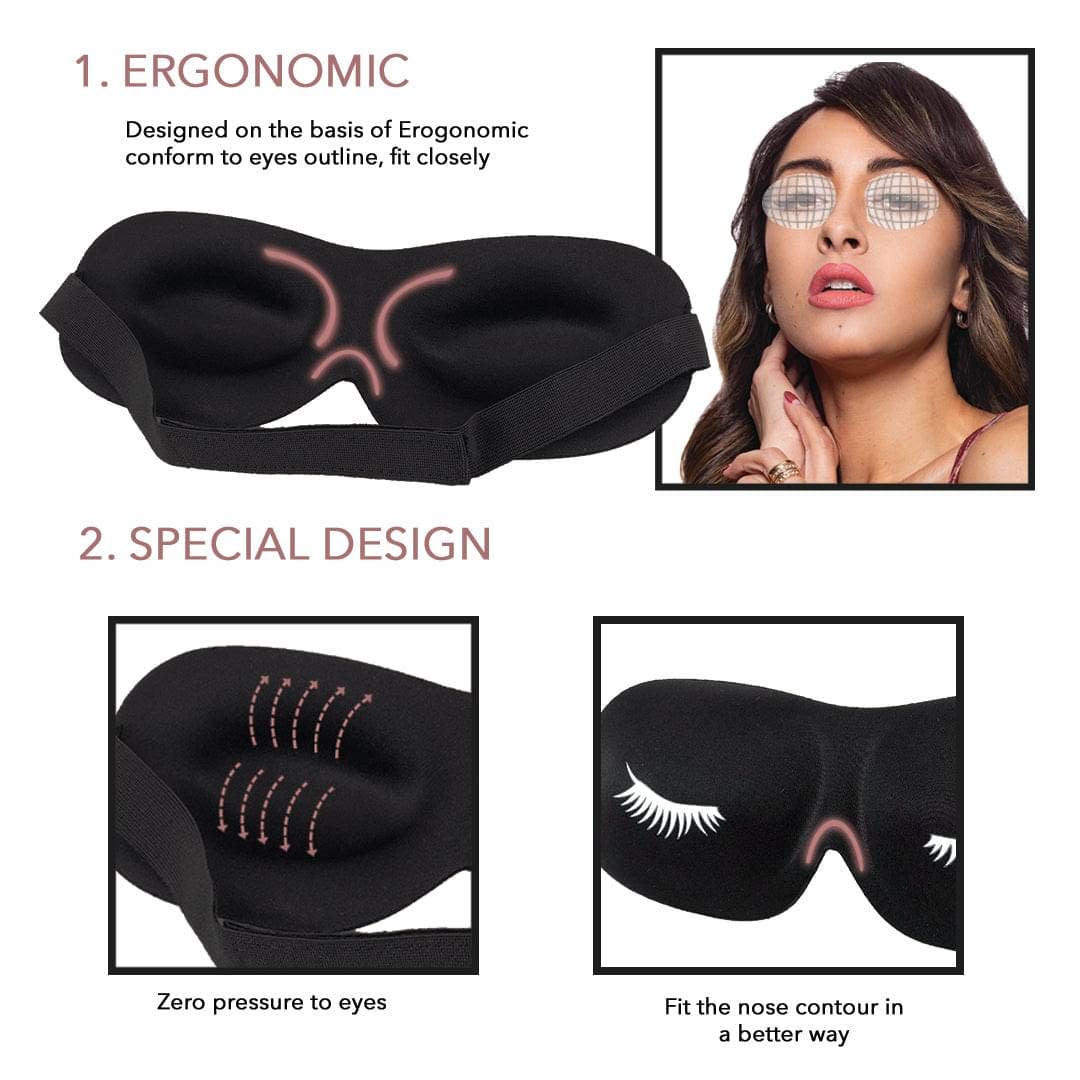 GladGirl - Wholesale Sleep/Eye Mask - 3D Contoured Black Satin Eyelash Extension Sleep Mask1