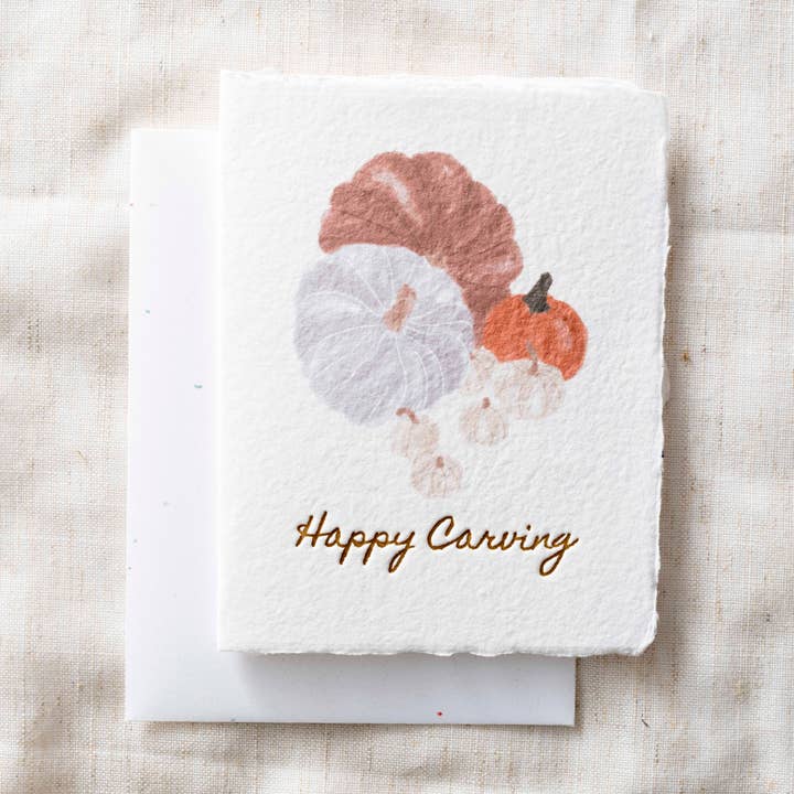 Happy Carving Pumpkin | Fall Thanksgiving Autum Holiday Card for wholesale by Paper Baristas