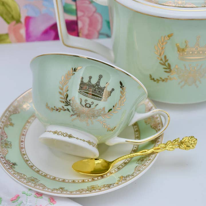All Little Cute Things - Wholesale Tea Pot - Teapot Regency Gold Decal Queen Bee Mint Green4