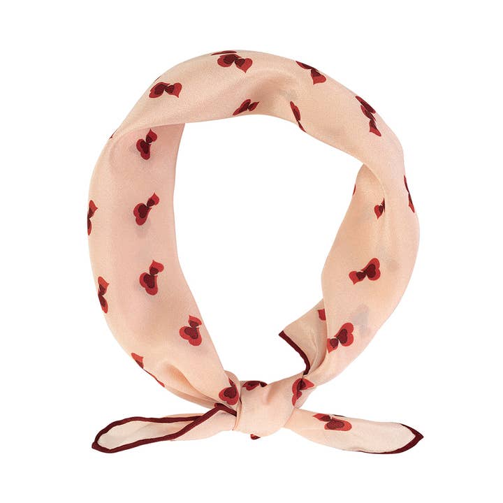Pale Pink "Twin Hearts" Silk Crepe Bandana for wholesale on Faire1