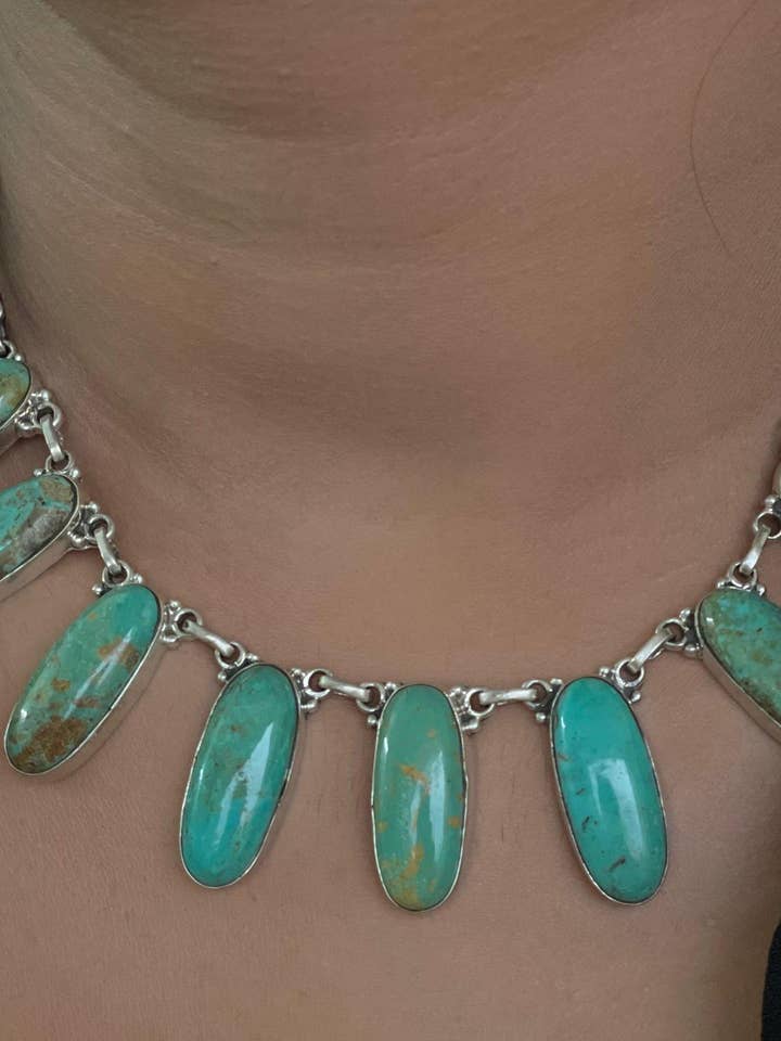 Handmade Sterling Silver Royston Turquoise Choker Necklace with Signed Nizhoni (1) for wholesale by Nizhonitradersllc
