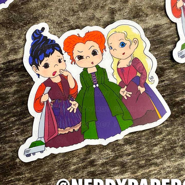 Sanderson Sisters - handritad vattentät vinylklistermärke för wholesale av NERDY PAPER CO.