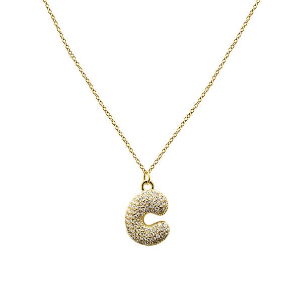 AMORINO SRL - Wholesale Pendant/Charm Necklace - BUBBLE INITIAL NECKLACE WITH ZIRCONIA - MY24784B517 GOLD2