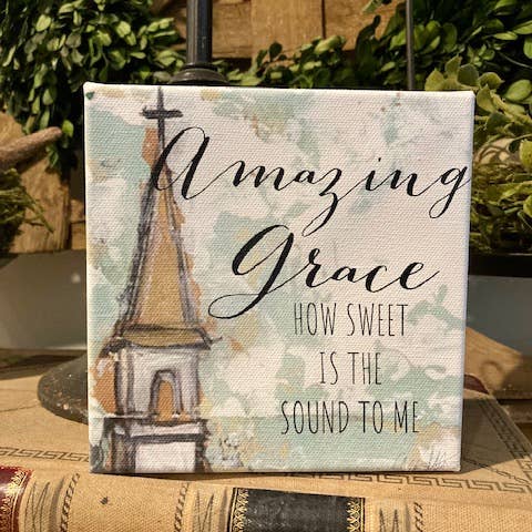 Amazing Grace Hymn canvas art print, Chrisitian home decor for wholesale by Rustic Nester