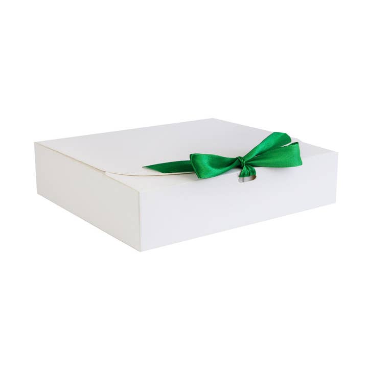 White Box with Green Ribbon - Pack of 12 - 24 x 19.5 x 7 cm for wholesale by Emartbuy