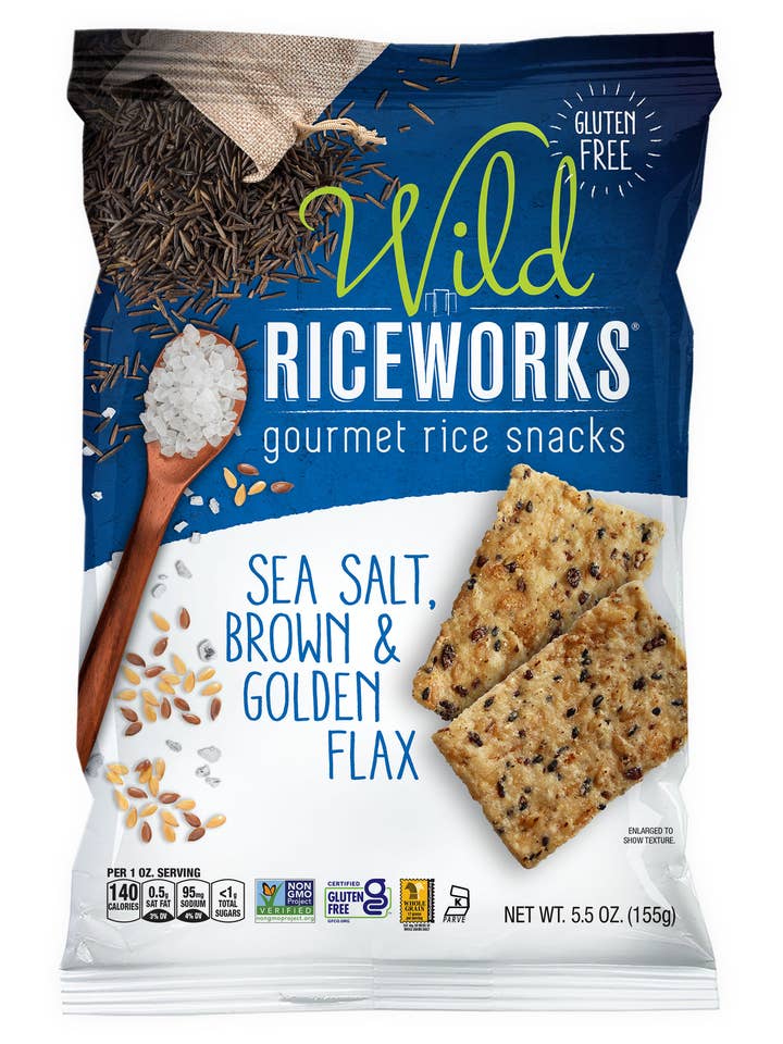 Croustilles de riz au lin doré Riceworks, sans OGM, sans gluten pour la vente par Riceworks