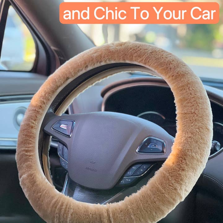 SHEEPSKIN ELITE - Wholesale Beach accessories - Faux Sheepskin Steering Wheel & Seat Belt Cover Set – Coffee5