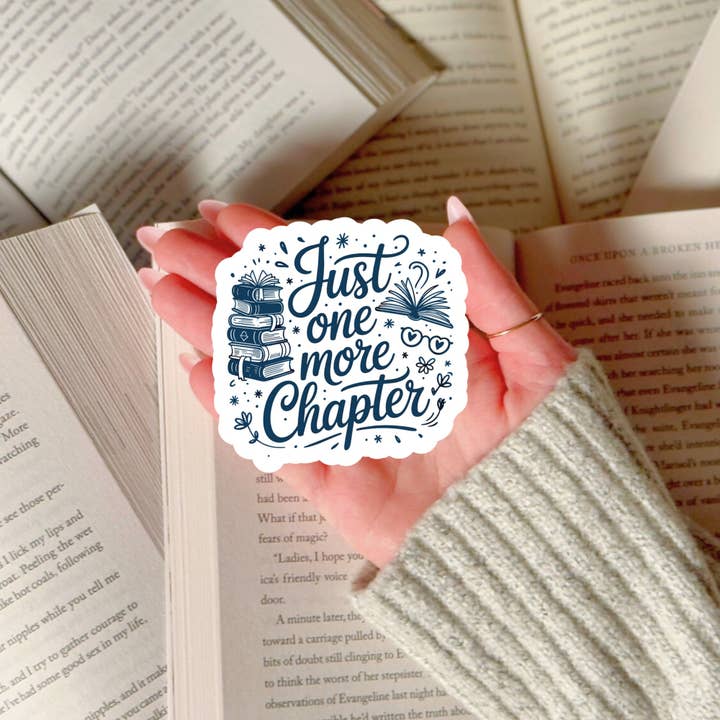 Purely Bookish - Wholesale Sticker - Just Ine More Chapter Blue Chinoiserie Book Reader Sticker β 3" Waterproof Bookish Sticker with Holo Overlay β Reading, Books, Reader Gift, Book Lover, Bookstore Merch3