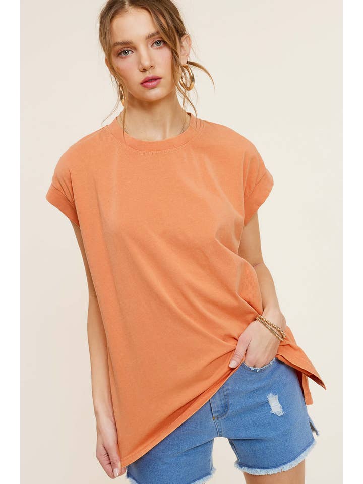 La Miel - Vente Tunique – femme - MCT7689-Haut à manches courtes et encolure ras-du-cou délavé au minéral24