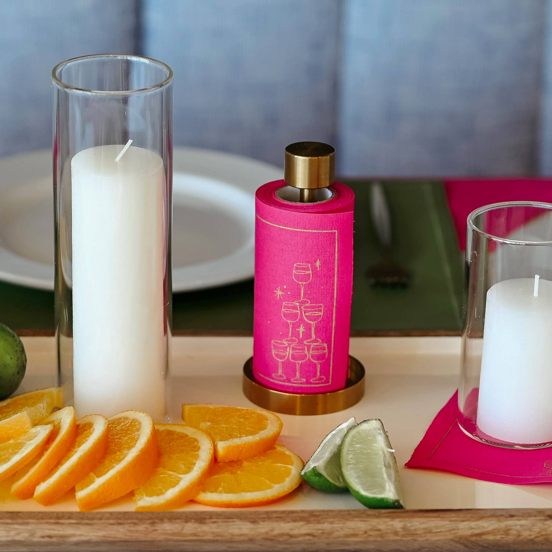 Toasting With Tara - Wholesale Disposable Napkin - Cotton Cocktail Napkin Roll: Blush Bubbles (Vibrant Pink)1