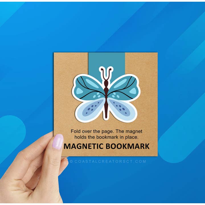 Blue Butterfly Reversible Magnetic Bookmark (Packaged) for wholesale by Coastal Creators of Connecticut
